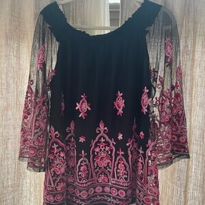 INC International Concepts Black Sheer Sleeve Top